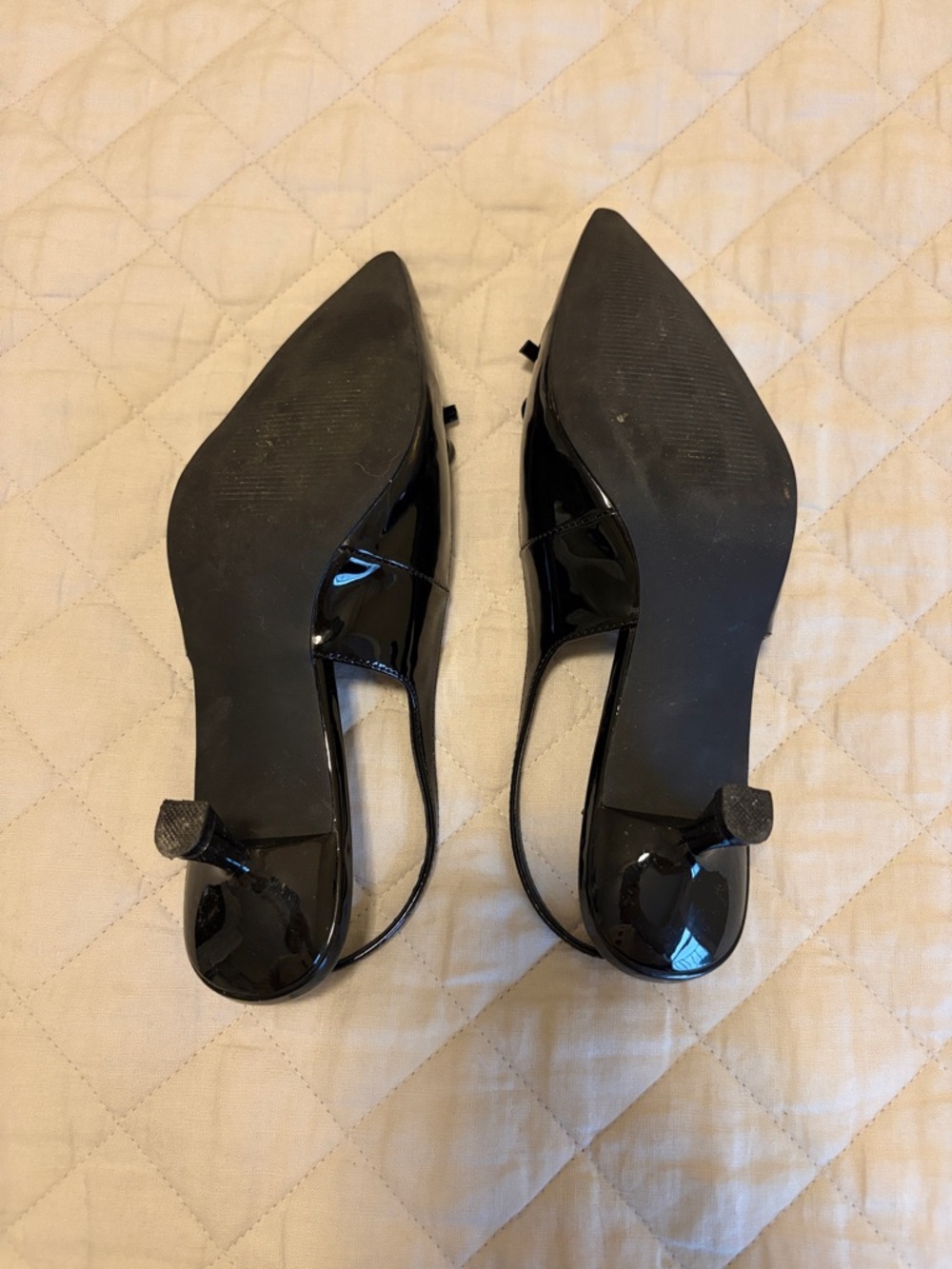 Madden Girl Black Patent Pointed Toe Slingback Pumps with Bow - Picture 3 of 5
